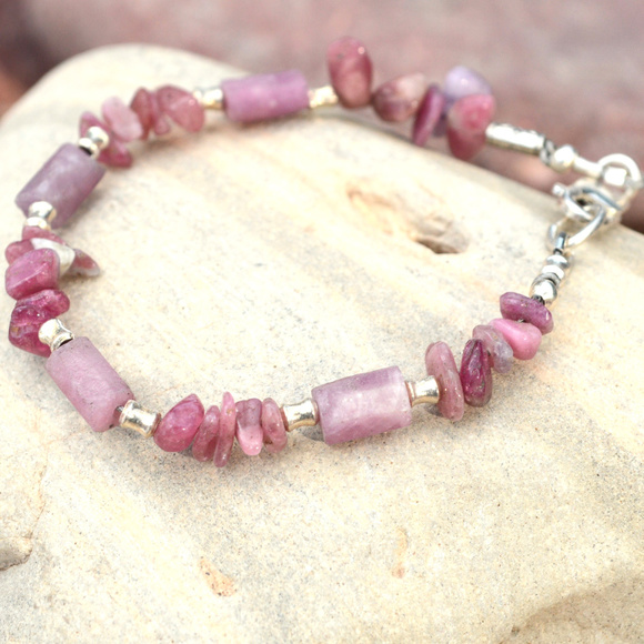 Conceptual Subculture Jewelry - Pink Tourmaline Sterling Silver Bracelet Handmade